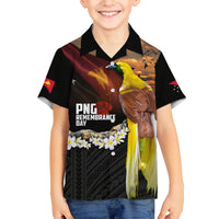 Papua New Guinea Remembrance Day Family Matching Off Shoulder Short Dress and Hawaiian Shirt Bird of Paradise Plumeria Flower and Polynesian Pattern LT03 Son's Shirt Black - Polynesian Pride