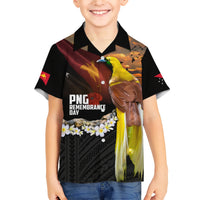Papua New Guinea Remembrance Day Family Matching Short Sleeve Bodycon Dress and Hawaiian Shirt Bird of Paradise Plumeria Flower and Polynesian Pattern LT03 Son's Shirt Black - Polynesian Pride