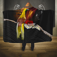 Papua New Guinea Remembrance Day Hooded Blanket Bird of Paradise Plumeria Flower and Polynesian Pattern LT03 One Size Black - Polynesian Pride