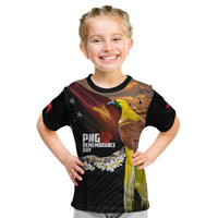 Papua New Guinea Remembrance Day Kid T Shirt Bird of Paradise Plumeria Flower and Polynesian Pattern LT03 Black - Polynesian Pride