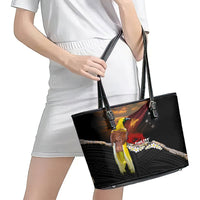 Papua New Guinea Remembrance Day Leather Tote Bag Bird of Paradise Plumeria Flower and Polynesian Pattern LT03 - Polynesian Pride