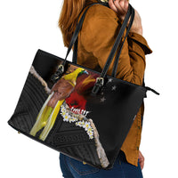 Papua New Guinea Remembrance Day Leather Tote Bag Bird of Paradise Plumeria Flower and Polynesian Pattern LT03 - Polynesian Pride