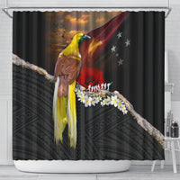 Papua New Guinea Remembrance Day Shower Curtain Bird of Paradise Plumeria Flower and Polynesian Pattern LT03 - Polynesian Pride