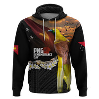 Papua New Guinea Remembrance Day Zip Hoodie Bird of Paradise Plumeria Flower and Polynesian Pattern LT03 Pullover Hoodie Black - Polynesian Pride