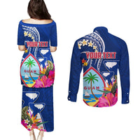 Personalised Guam Liberation Couples Matching Puletasi and Long Sleeve Button Shirt Latte Stone and Guahan Seal Jungle Flower LT03 - Polynesian Pride