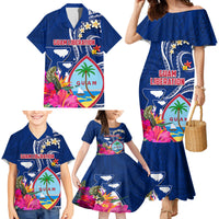 Personalised Guam Liberation Family Matching Mermaid Dress and Hawaiian Shirt Latte Stone and Guahan Seal Jungle Flower LT03 - Polynesian Pride