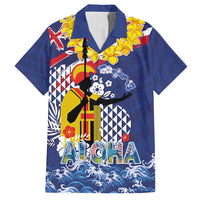 Hawaii King Kamehameha Day Family Matching Tank Maxi Dress and Hawaiian Shirt Lei Sea Waves Polynesian Tapa Pattern LT03 Dad's Shirt - Short Sleeve Blue - Polynesian Pride
