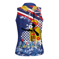 Hawaii King Kamehameha Day Women Sleeveless Polo Shirt Lei Sea Waves Polynesian Tapa Pattern LT03 - Polynesian Pride