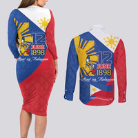 Philippines Independence Day Couples Matching Long Sleeve Bodycon Dress and Long Sleeve Button Shirt Araw ng Kalayaan Polynesian Sun and YAKAN Pattern LT03 - Polynesian Pride