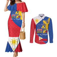 Philippines Independence Day Couples Matching Mermaid Dress and Long Sleeve Button Shirt Araw ng Kalayaan Polynesian Sun and YAKAN Pattern LT03 Blue - Polynesian Pride