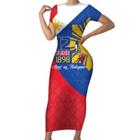 Philippines Independence Day Family Matching Short Sleeve Bodycon Dress and Hawaiian Shirt Araw ng Kalayaan Polynesian Sun and YAKAN Pattern LT03 Mom's Dress Blue - Polynesian Pride