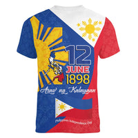 Philippines Independence Day Women V-Neck T-Shirt Araw ng Kalayaan Polynesian Sun and YAKAN Pattern LT03 - Polynesian Pride