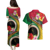 Vanuatu Tribal Boar Tusk Couples Matching Puletasi and Hawaiian Shirt Tropical Plants with Namele and Melanesian Pattern LT03 - Polynesian Pride
