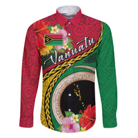 Vanuatu Tribal Boar Tusk Family Matching Short Sleeve Bodycon Dress and Hawaiian Shirt Tropical Plants with Namele and Melanesian Pattern LT03 Dad's Shirt - Long Sleeve Red - Polynesian Pride