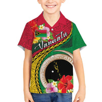 Vanuatu Tribal Boar Tusk Family Matching Tank Maxi Dress and Hawaiian Shirt Tropical Plants with Namele and Melanesian Pattern LT03 Son's Shirt Red - Polynesian Pride