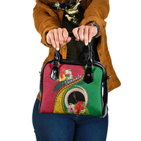 Vanuatu Tribal Boar Tusk Shoulder Handbag Tropical Plants with Namele and Melanesian Pattern