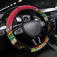 Vanuatu Tribal Boar Tusk Steering Wheel Cover Tropical Plants with Namele and Melanesian Pattern