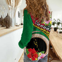 Vanuatu Tribal Boar Tusk Women Casual Shirt Tropical Plants with Namele and Melanesian Pattern LT03 - Polynesian Pride