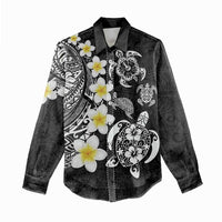 Hawaiian Plumeria Turtles Women Casual Shirt Polynesian Art Tattoo