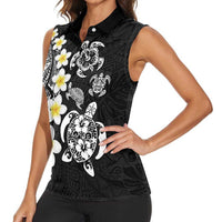 Hawaiian Plumeria Turtles Women Sleeveless Polo Shirt Polynesian Art Tattoo LT03 - Polynesian Pride