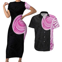 Samoan Art Tattoo Polynesian Pattern Couples Matching Short Sleeve Bodycon Dress and Hawaiian Shirt Pink Out Color LT03 Black - Polynesian Pride