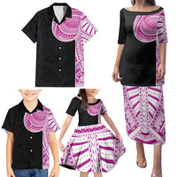 Samoan Art Tattoo Polynesian Pattern Family Matching Puletasi and Hawaiian Shirt Pink Out Color LT03 - Polynesian Pride