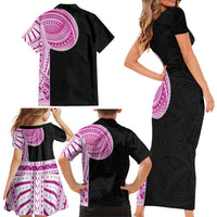 Samoan Art Tattoo Polynesian Pattern Family Matching Short Sleeve Bodycon Dress and Hawaiian Shirt Pink Out Color LT03 - Polynesian Pride