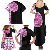 Samoan Art Tattoo Polynesian Pattern Family Matching Summer Maxi Dress and Hawaiian Shirt Pink Out Color LT03 - Polynesian Pride