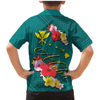 Aloha Kanaka Maoli Hawaii Flowers Family Matching Mermaid Dress and Hawaiian Shirt With Polynesian Pattern Teal Color LT03 - Polynesian Pride