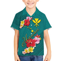 Aloha Kanaka Maoli Hawaii Flowers Family Matching Summer Maxi Dress and Hawaiian Shirt With Polynesian Pattern Teal Color LT03 Son's Shirt Teal - Polynesian Pride