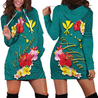 Aloha Kanaka Maoli Hawaii Flowers Hoodie Dress With Polynesian Pattern Teal Color LT03 - Polynesian Pride