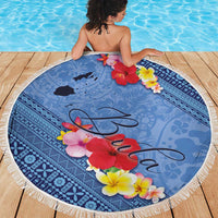 Bula Fiji Hibiscus and Plumeria Flowers Beach Blanket Tapa Tattoo Polynesian Pattern