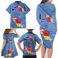 Bula Fiji Hibiscus and Plumeria Flowers Family Matching Long Sleeve Bodycon Dress and Hawaiian Shirt Tapa Tattoo Polynesian Pattern LT03 - Polynesian Pride