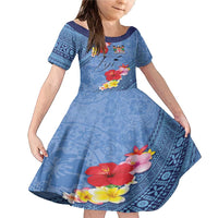 Bula Fiji Hibiscus and Plumeria Flowers Family Matching Mermaid Dress and Hawaiian Shirt Tapa Tattoo Polynesian Pattern LT03 Daughter's Dress Blue - Polynesian Pride