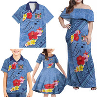 Bula Fiji Hibiscus and Plumeria Flowers Family Matching Off Shoulder Maxi Dress and Hawaiian Shirt Tapa Tattoo Polynesian Pattern LT03 - Polynesian Pride