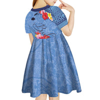 Bula Fiji Hibiscus and Plumeria Flowers Kid Short Sleeve Dress Tapa Tattoo Polynesian Pattern LT03 - Polynesian Pride