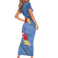 Bula Fiji Hibiscus and Plumeria Flowers Short Sleeve Bodycon Dress Tapa Tattoo Polynesian Pattern LT03 - Polynesian Pride