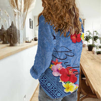 Bula Fiji Hibiscus and Plumeria Flowers Women Casual Shirt Tapa Tattoo Polynesian Pattern LT03 - Polynesian Pride