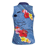 Bula Fiji Hibiscus and Plumeria Flowers Women Sleeveless Polo Shirt Tapa Tattoo Polynesian Pattern LT03 - Polynesian Pride