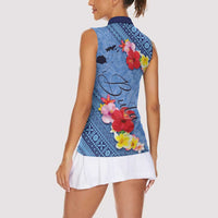 Bula Fiji Hibiscus and Plumeria Flowers Women Sleeveless Polo Shirt Tapa Tattoo Polynesian Pattern LT03 - Polynesian Pride