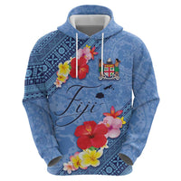 Bula Fiji Hibiscus and Plumeria Flowers Zip Hoodie Tapa Tattoo Polynesian Pattern LT03 - Polynesian Pride