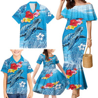 Hawaii Sea Turtle and Tropical Flowers Family Matching Mermaid Dress and Hawaiian Shirt Polynesian Tattoo Undersea Vibe LT03 - Polynesian Pride