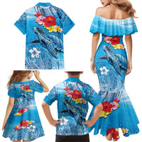 Hawaii Sea Turtle and Tropical Flowers Family Matching Mermaid Dress and Hawaiian Shirt Polynesian Tattoo Undersea Vibe LT03 - Polynesian Pride