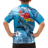 Hawaii Sea Turtle and Tropical Flowers Family Matching Off Shoulder Maxi Dress and Hawaiian Shirt Polynesian Tattoo Undersea Vibe LT03 - Polynesian Pride