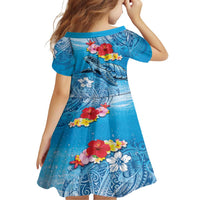 Hawaii Sea Turtle and Tropical Flowers Family Matching Off Shoulder Maxi Dress and Hawaiian Shirt Polynesian Tattoo Undersea Vibe LT03 - Polynesian Pride