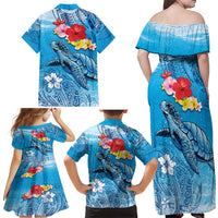 Hawaii Sea Turtle and Tropical Flowers Family Matching Off Shoulder Maxi Dress and Hawaiian Shirt Polynesian Tattoo Undersea Vibe LT03 - Polynesian Pride