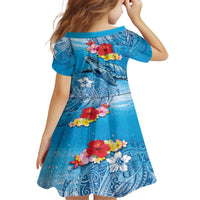 Hawaii Sea Turtle and Tropical Flowers Family Matching Puletasi and Hawaiian Shirt Polynesian Tattoo Undersea Vibe LT03 - Polynesian Pride