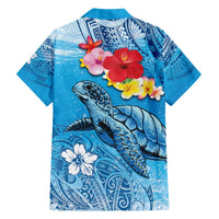 Hawaii Sea Turtle and Tropical Flowers Family Matching Puletasi and Hawaiian Shirt Polynesian Tattoo Undersea Vibe LT03 - Polynesian Pride