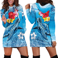 Hawaii Sea Turtle and Tropical Flowers Hoodie Dress Polynesian Tattoo Undersea Vibe LT03 - Polynesian Pride