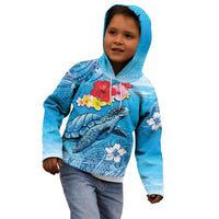 Hawaii Sea Turtle and Tropical Flowers Kid Hoodie Polynesian Tattoo Undersea Vibe LT03 - Polynesian Pride